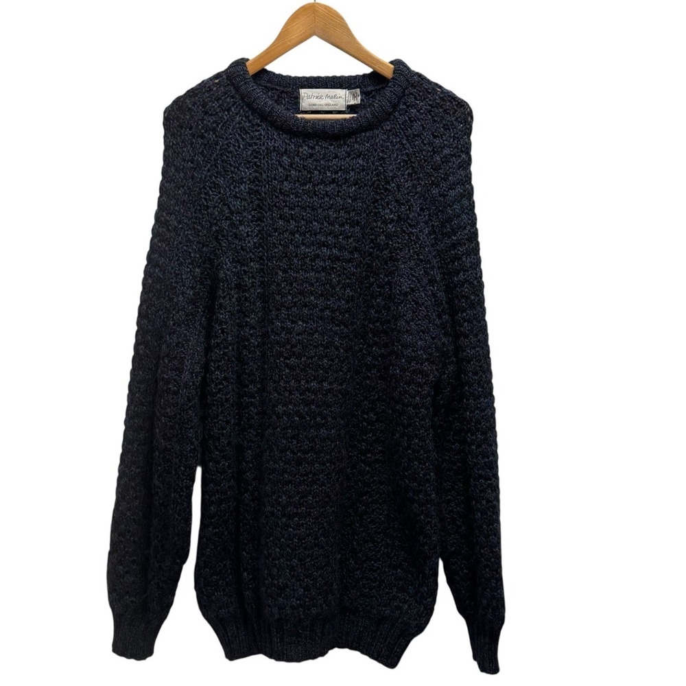 Patrick Malin Donegal Men's Medium Blue New Wool Knit Fisherman Ireland Sweater